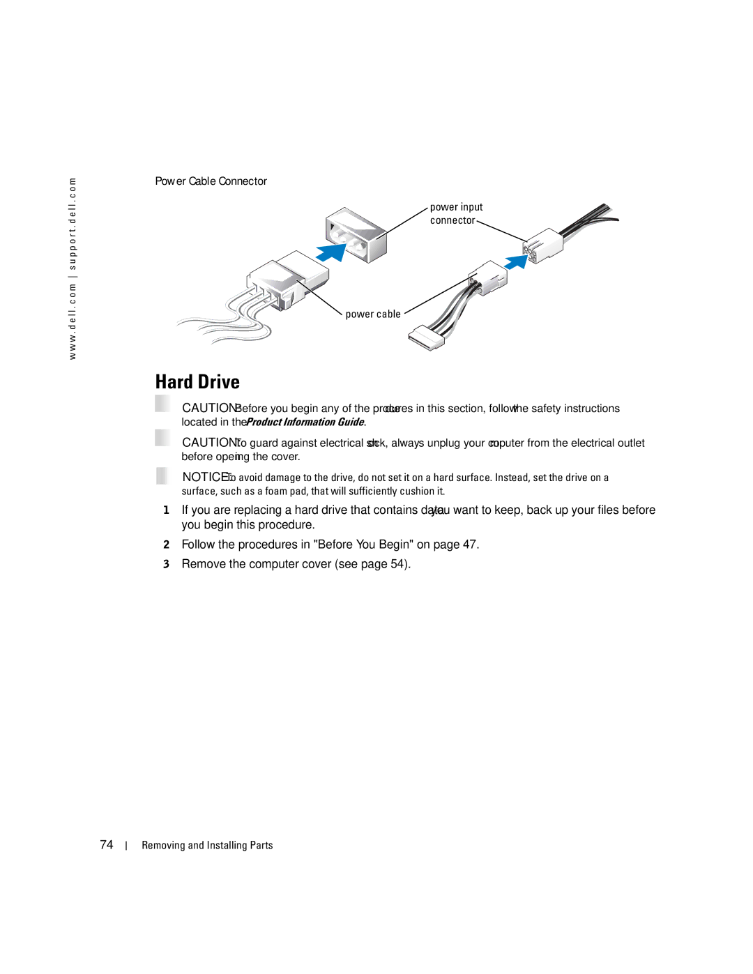 Dell 4700 manual Hard Drive, Power Cable Connector, Power cable 