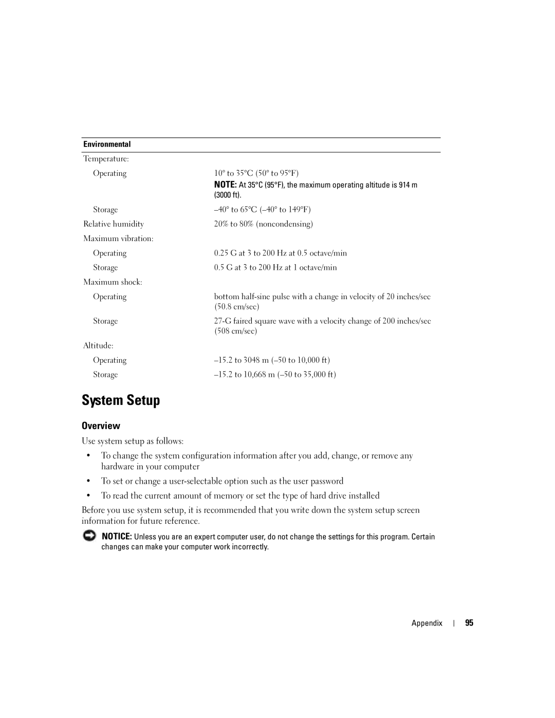 Dell 4700 manual System Setup, Overview, 50.8 cm/sec, 508 cm/sec 