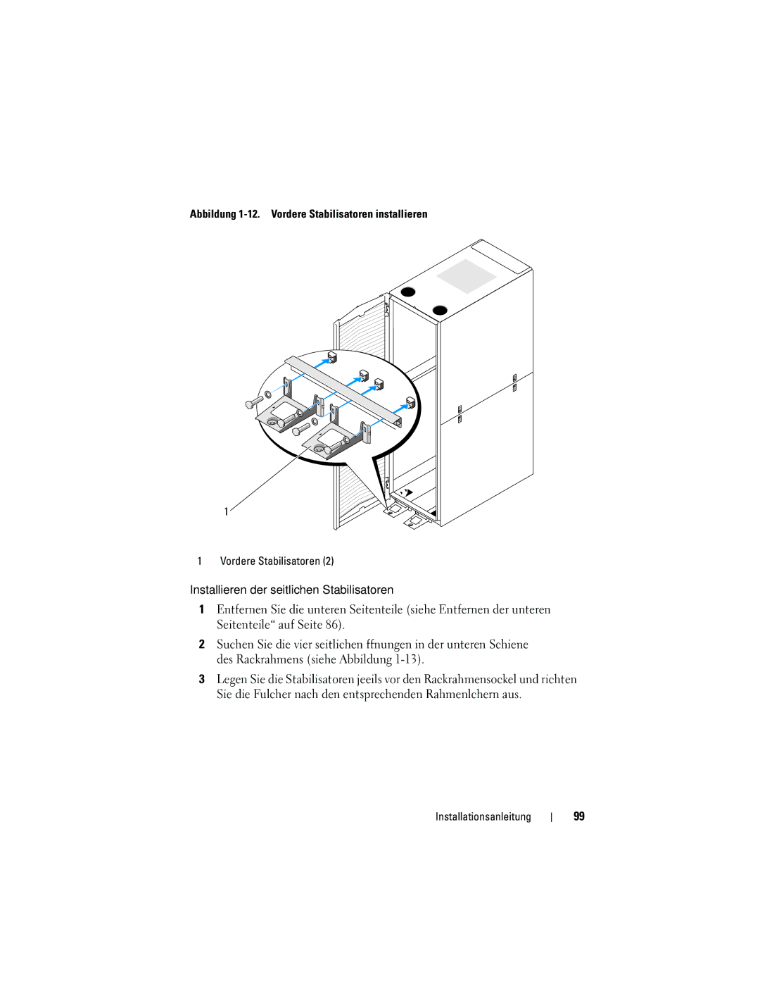 Dell 21DXJ, 4820 manual Abbildung 1-12. Vordere Stabilisatoren installieren 