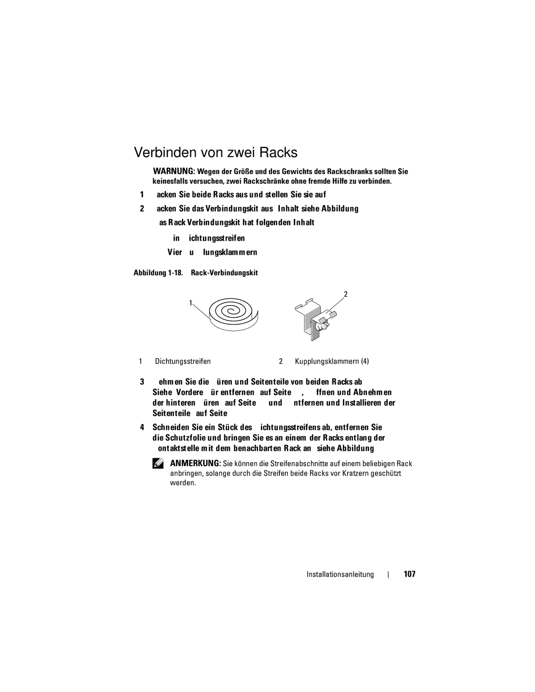 Dell 21DXJ, 4820 manual Verbinden von zwei Racks, 107 