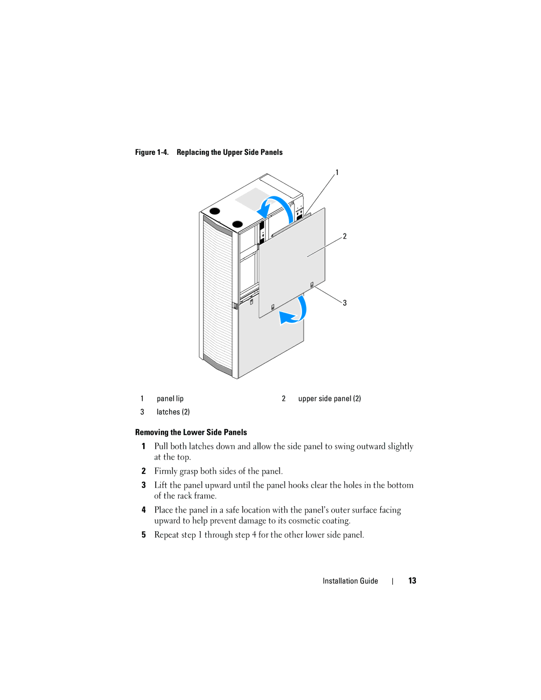 Dell 21DXJ, 4820 manual Replacing the Upper Side Panels Panel lip 