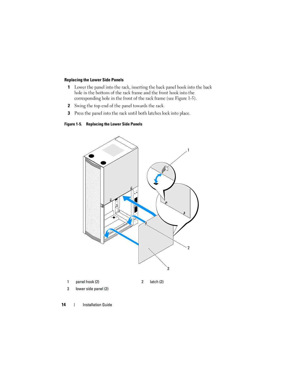 Dell 4820, 21DXJ manual Replacing the Lower Side Panels Panel hook 