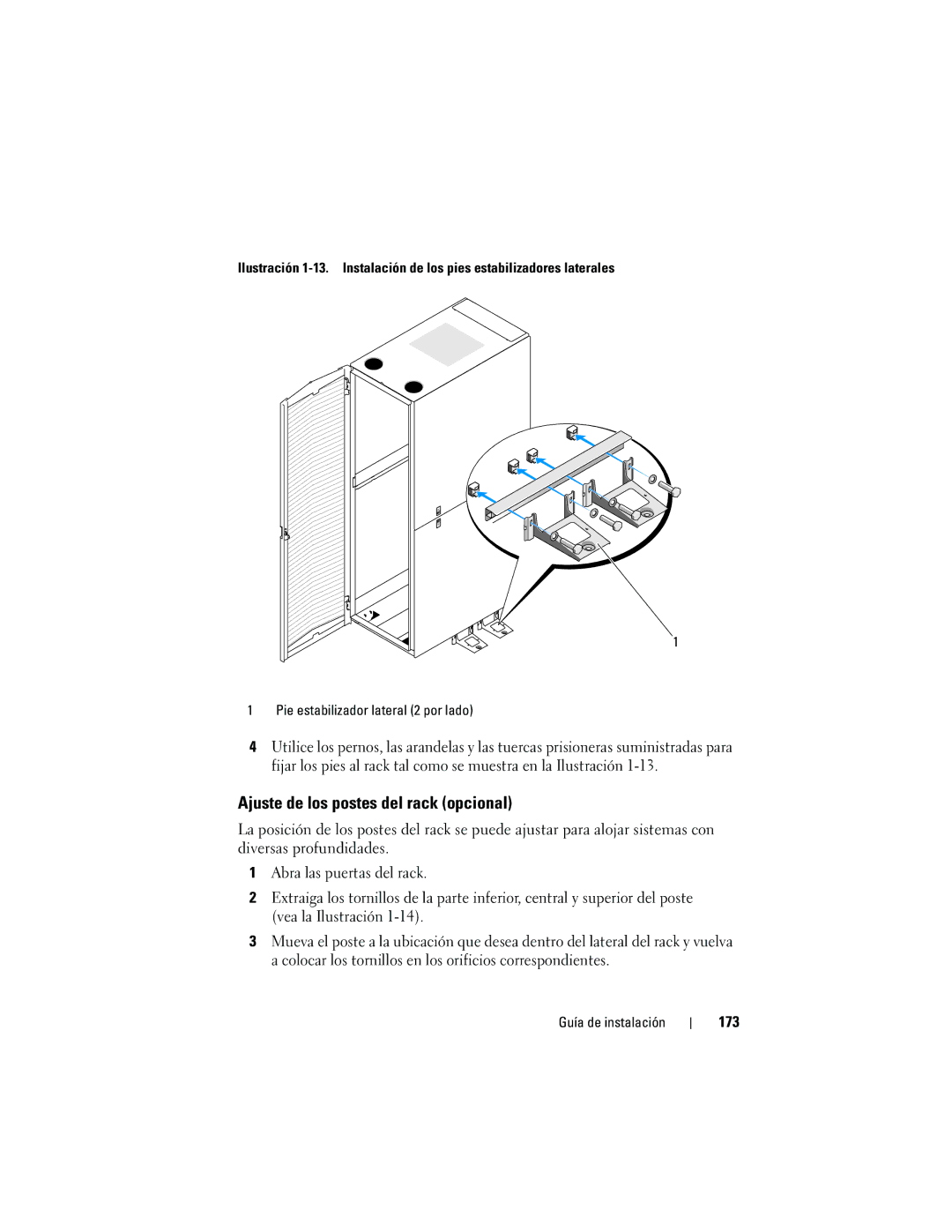 Dell 21DXJ, 4820 manual Ajuste de los postes del rack opcional, 173 