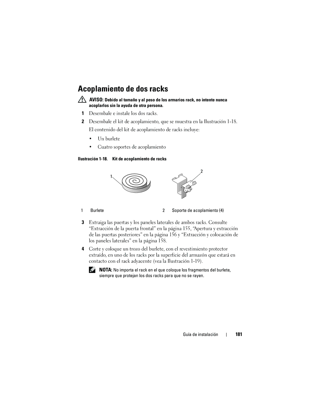 Dell 21DXJ, 4820 manual Acoplamiento de dos racks, 181 