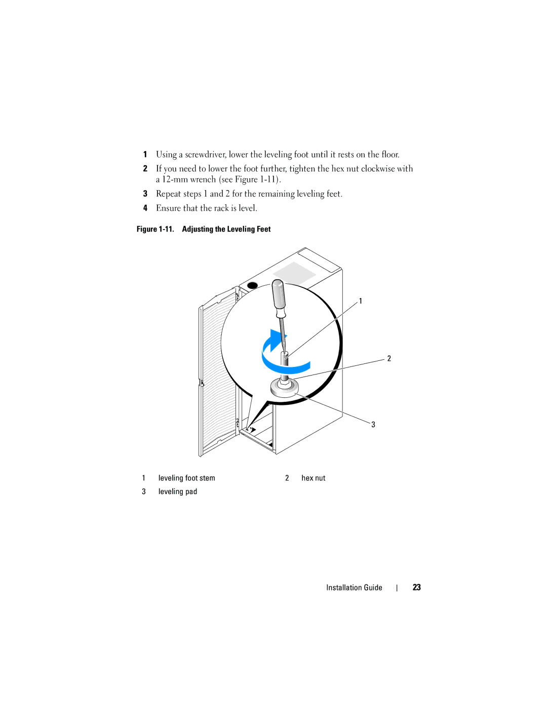 Dell 21DXJ, 4820 manual Adjusting the Leveling Feet Leveling foot stem 