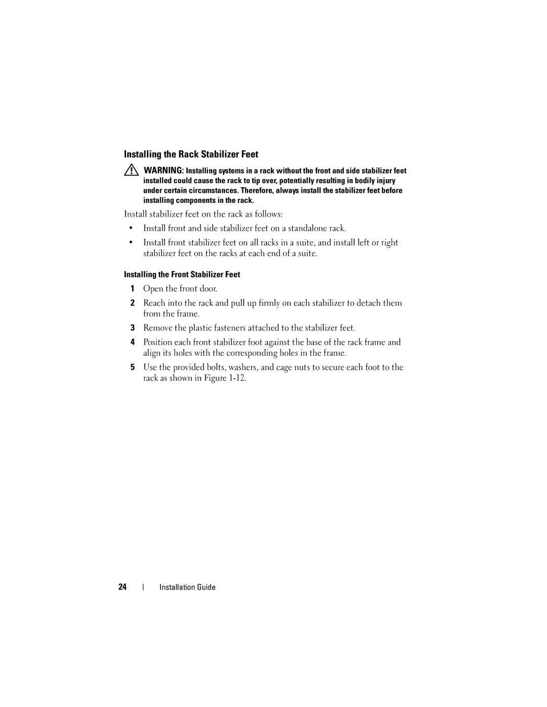 Dell 4820, 21DXJ manual Installing the Rack Stabilizer Feet 