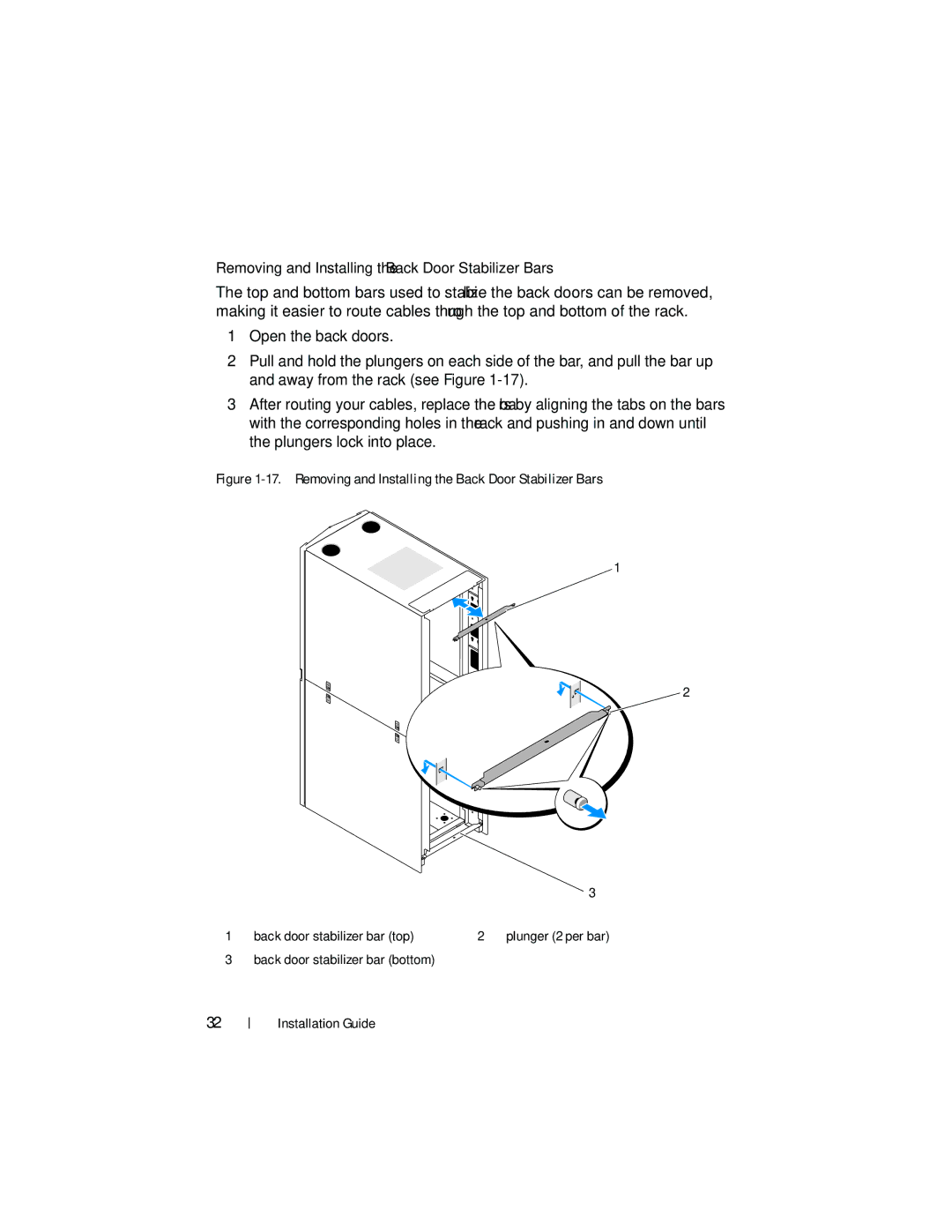 Dell 4820, 21DXJ manual Removing and Installing the Back Door Stabilizer Bars 