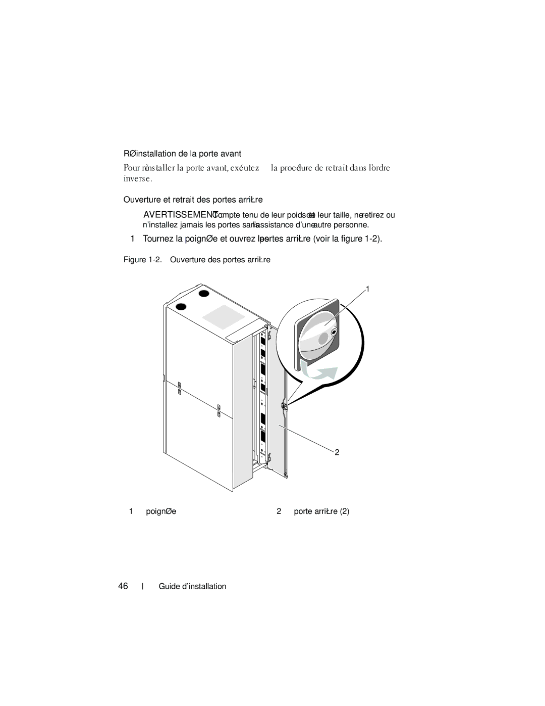 Dell 4820, 21DXJ manual Ouverture des portes arrière Poignée 