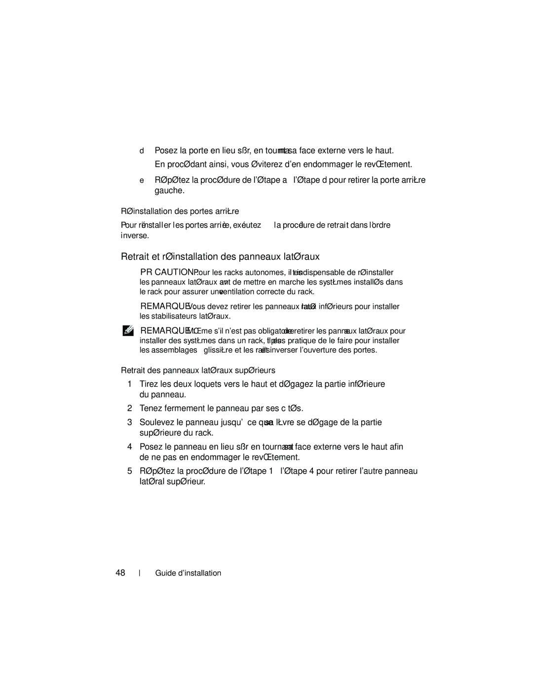 Dell 4820, 21DXJ manual Retrait et réinstallation des panneaux latéraux 