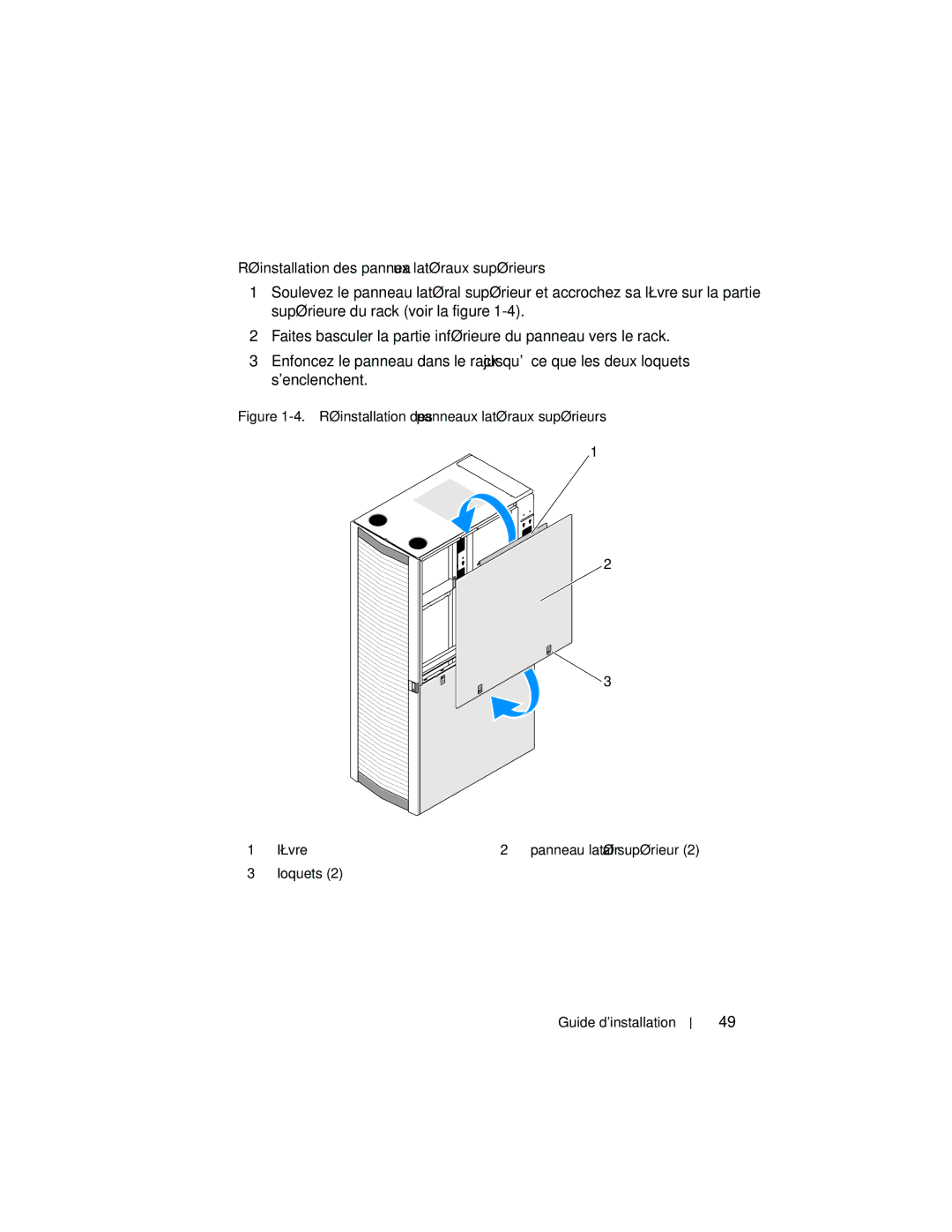 Dell 21DXJ, 4820 manual Réinstallation des panneaux latéraux supérieurs Lèvre 