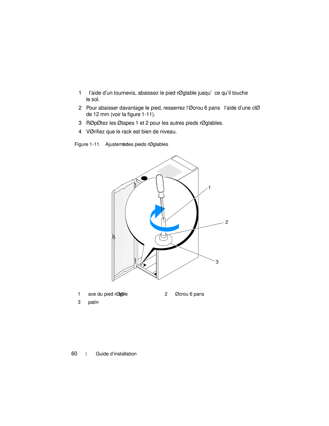 Dell 4820, 21DXJ manual Ajustement des pieds réglables Axe du pied réglable 