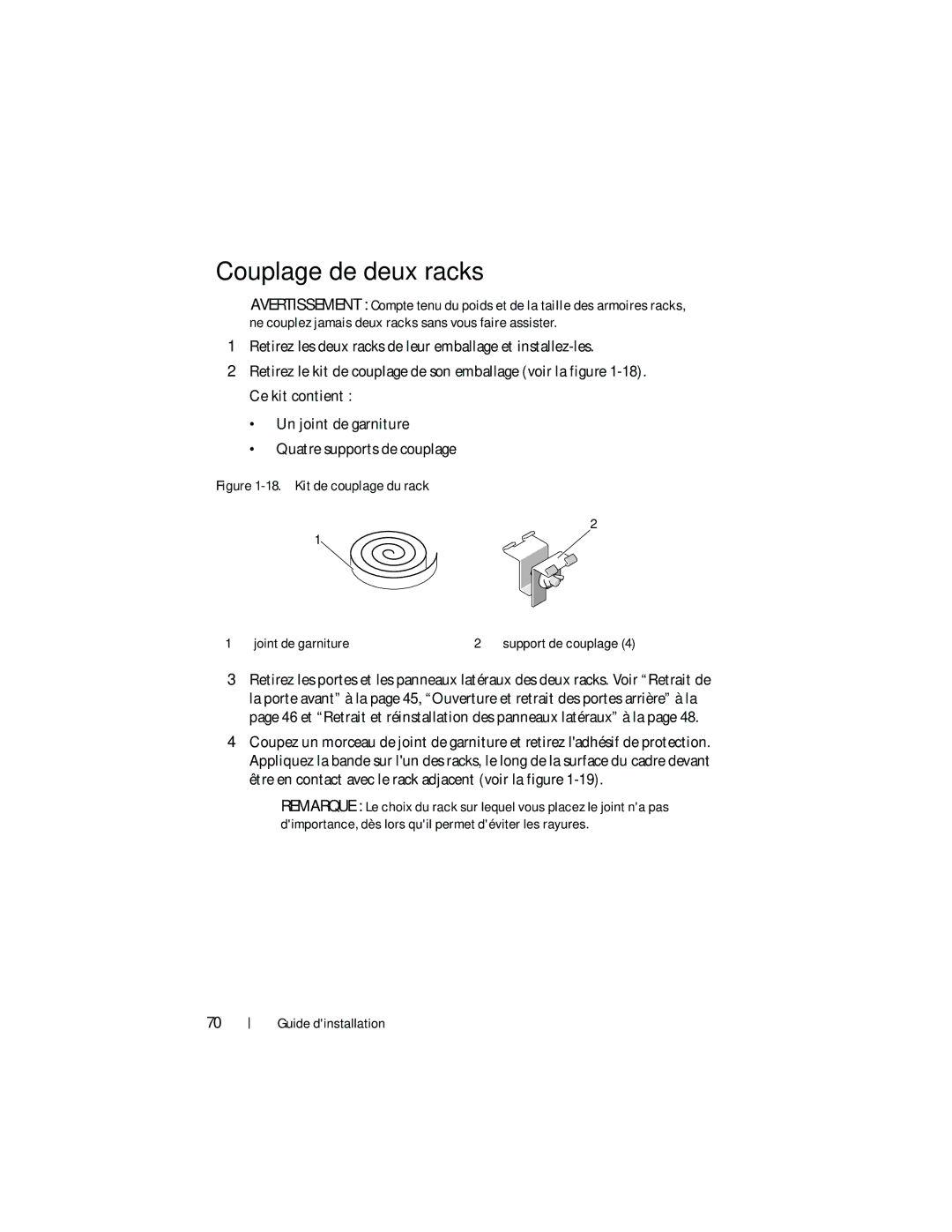 Dell 4820, 21DXJ manual Couplage de deux racks, Kit de couplage du rack Joint de garniture 
