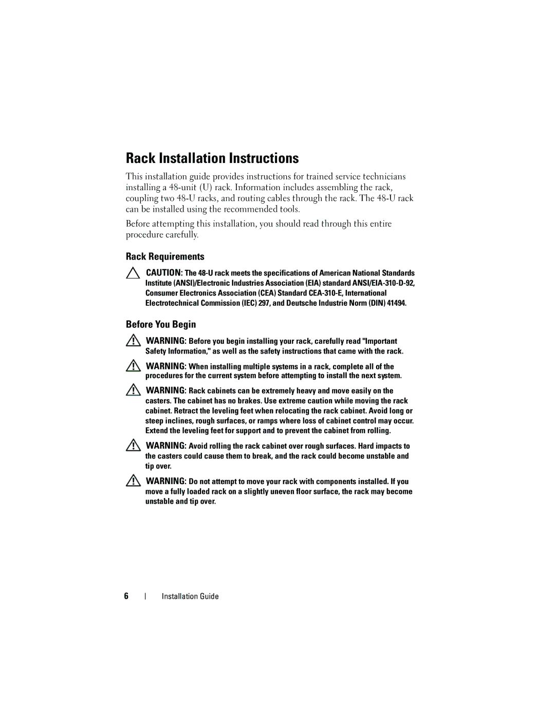 Dell 4820, 21DXJ manual Rack Installation Instructions, Rack Requirements Before You Begin 