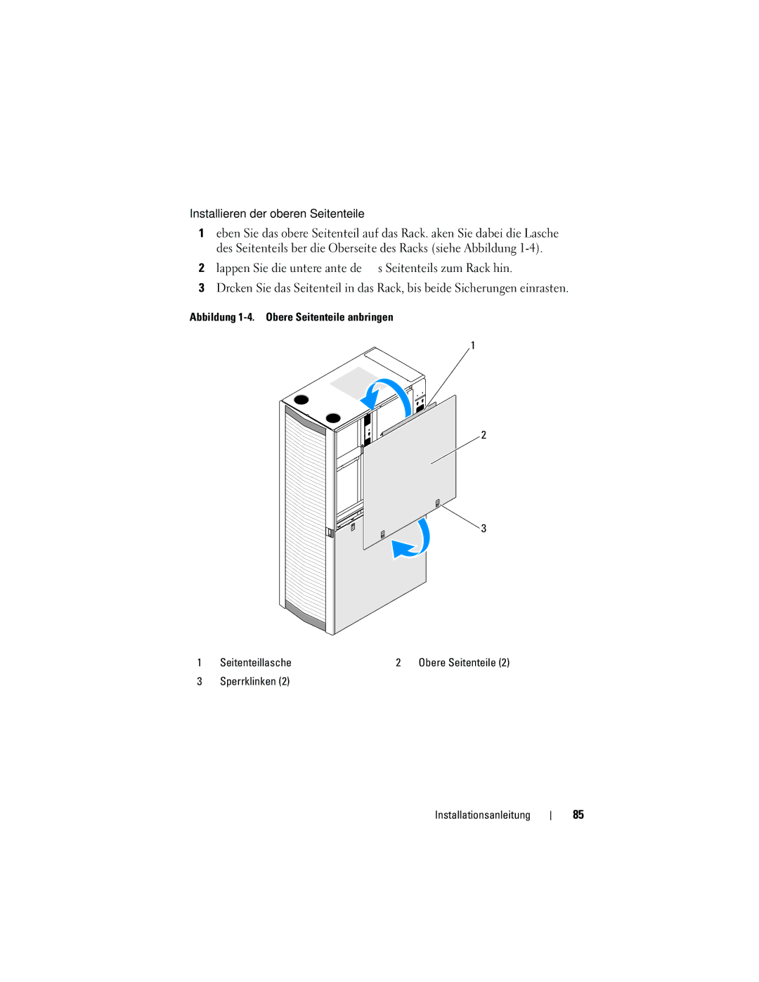 Dell 21DXJ, 4820 manual Installieren der oberen Seitenteile 