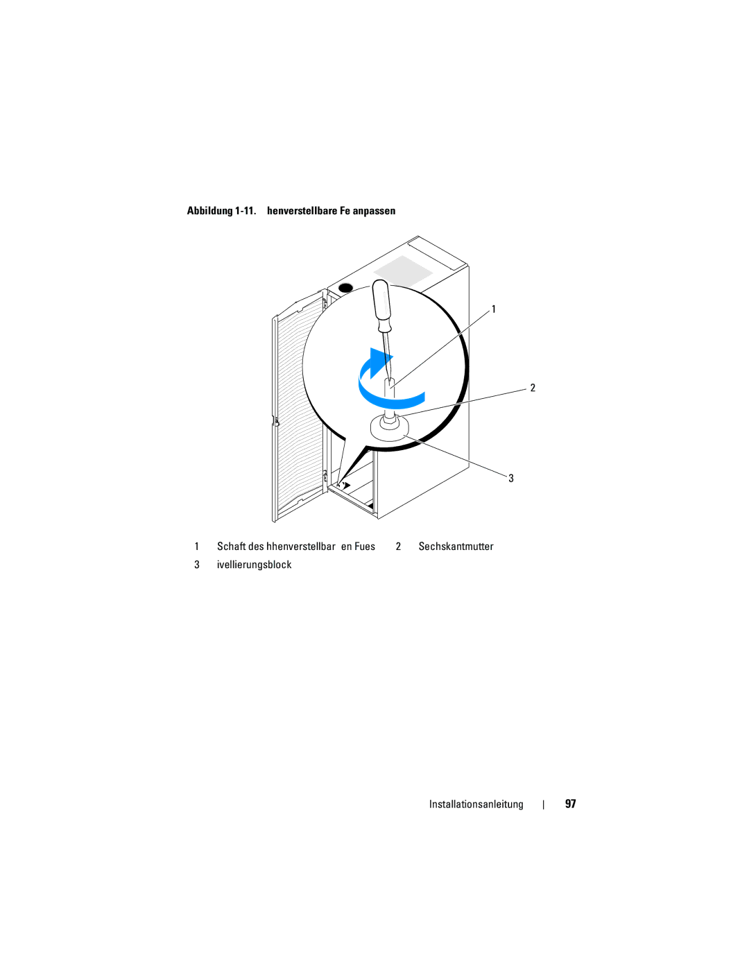 Dell 21DXJ, 4820 manual Abbildung 1-11. Höhenverstellbare Füße anpassen 