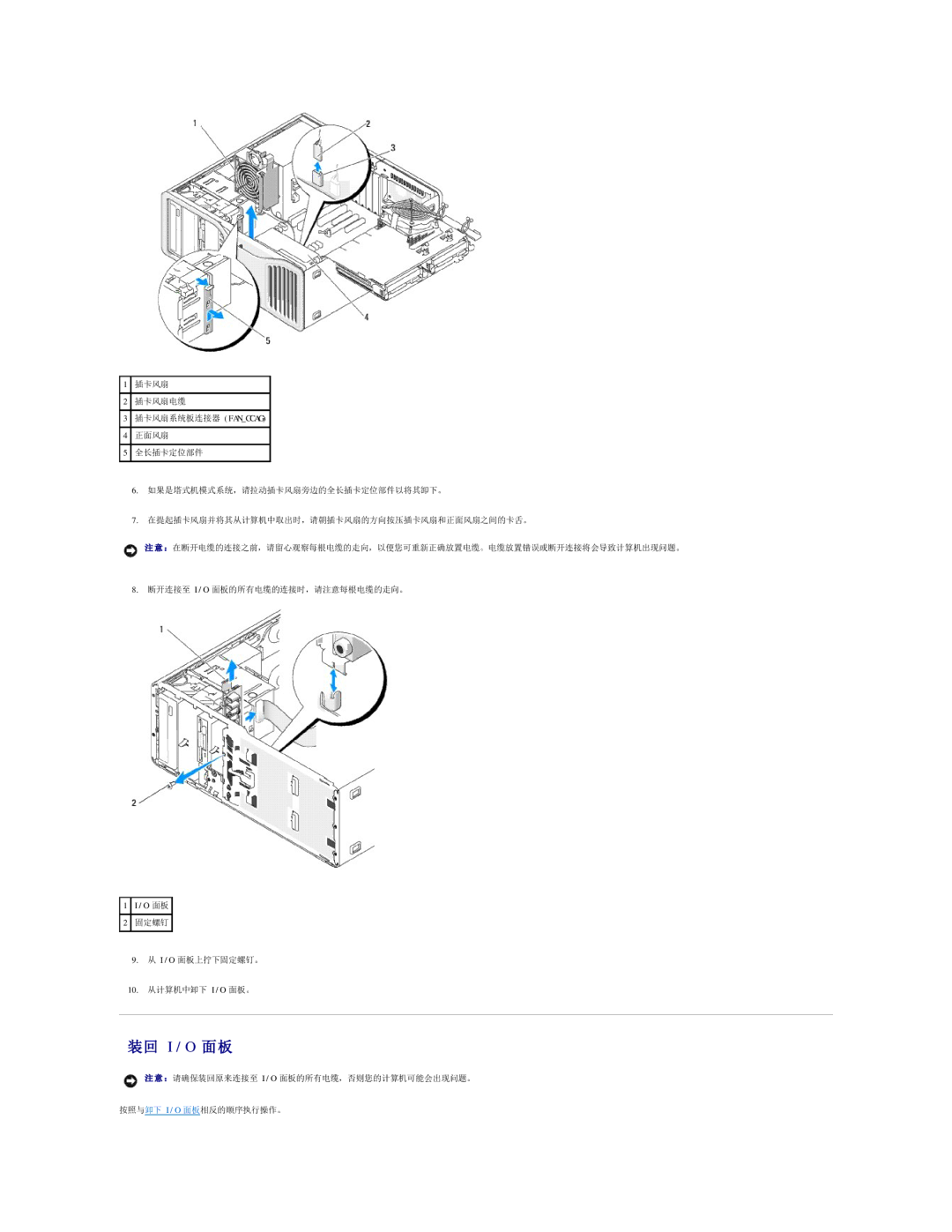 Dell 490 manual 装回 I/O 面板 