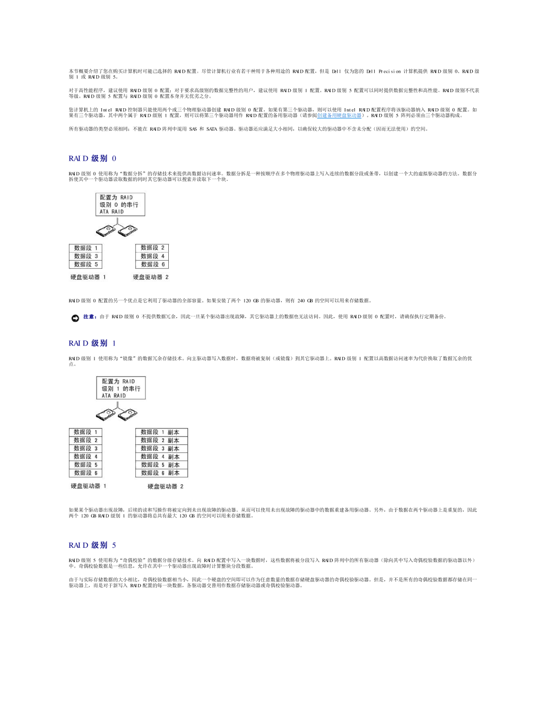 Dell 490 manual Raid 级 别 