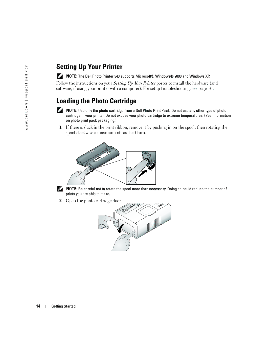 Dell 4J1412 owner manual Setting Up Your Printer, Loading the Photo Cartridge 