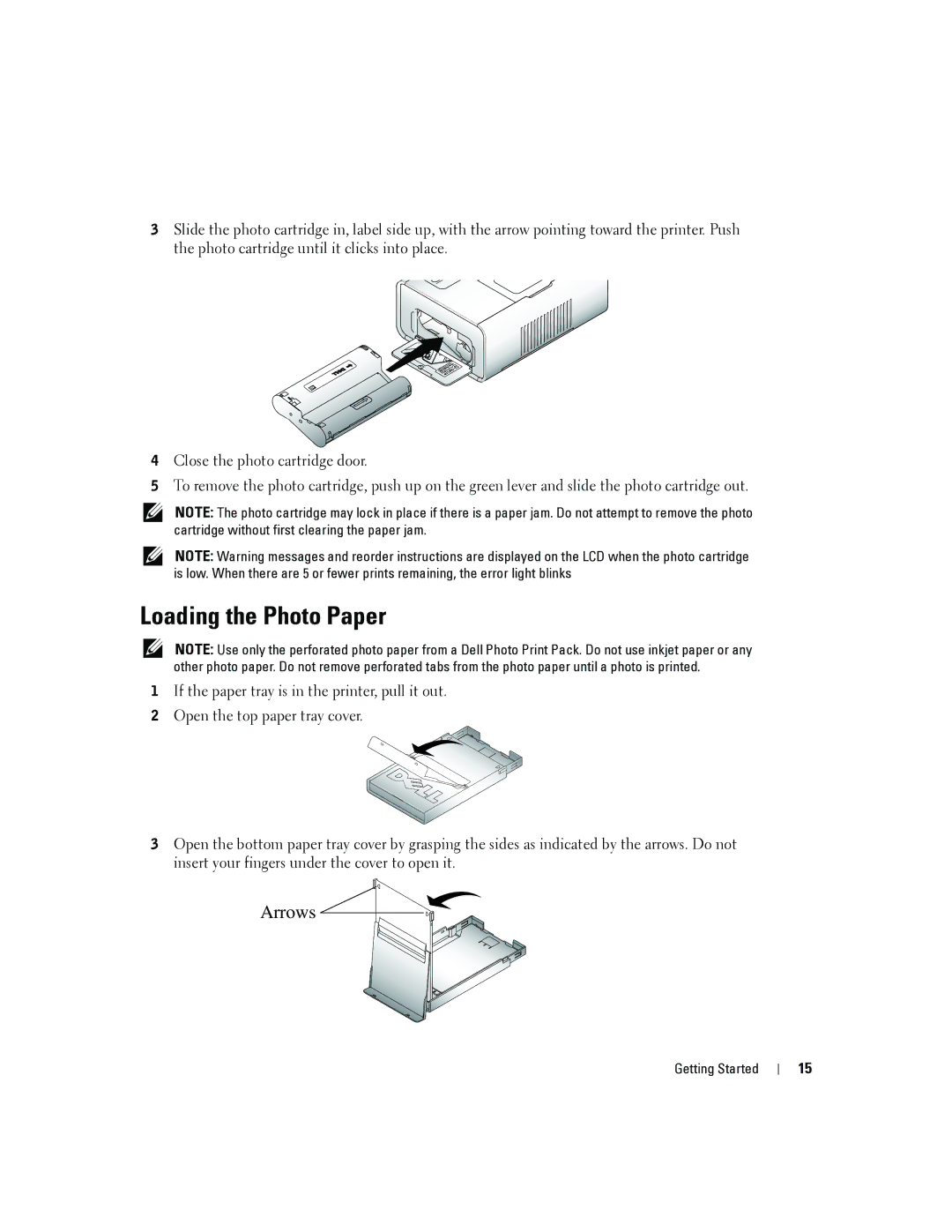 Dell 4J1412 owner manual Loading the Photo Paper, Arrows 