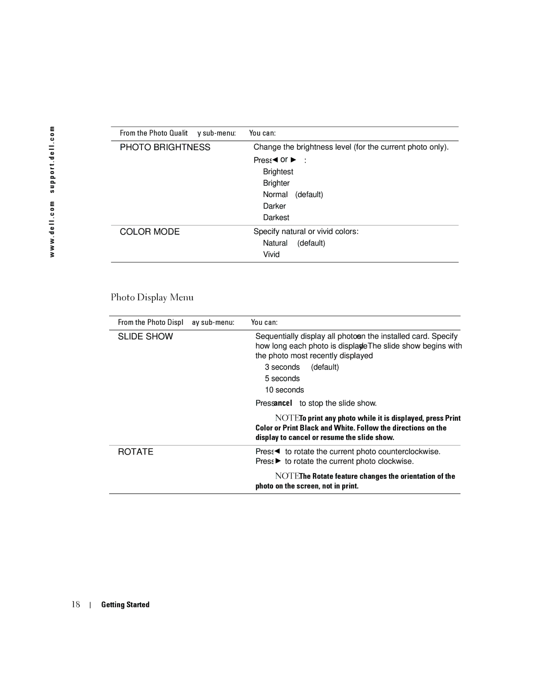 Dell 4J1412 owner manual Photo Display Menu, Photo Brightness 