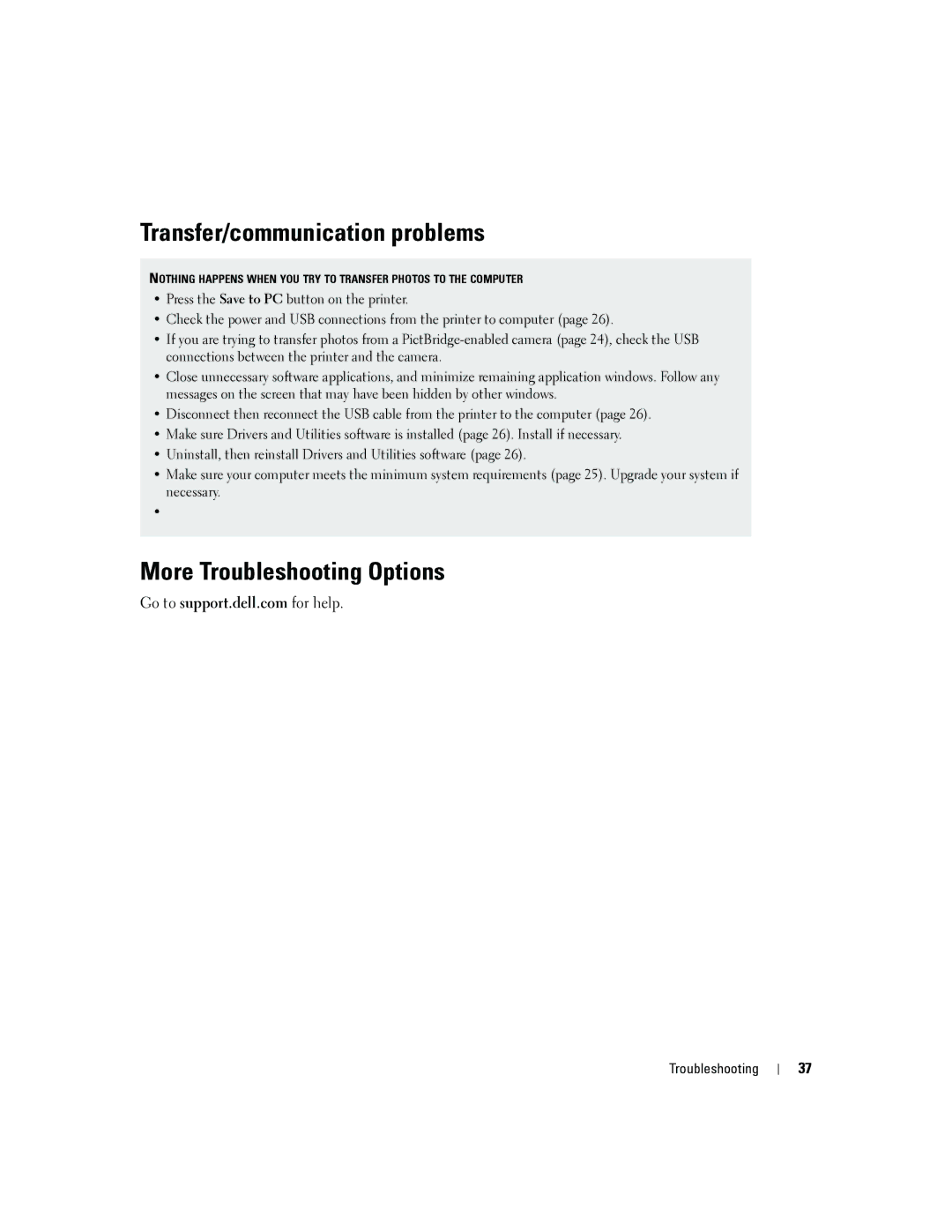 Dell 4J1412 owner manual Transfer/communication problems, More Troubleshooting Options 