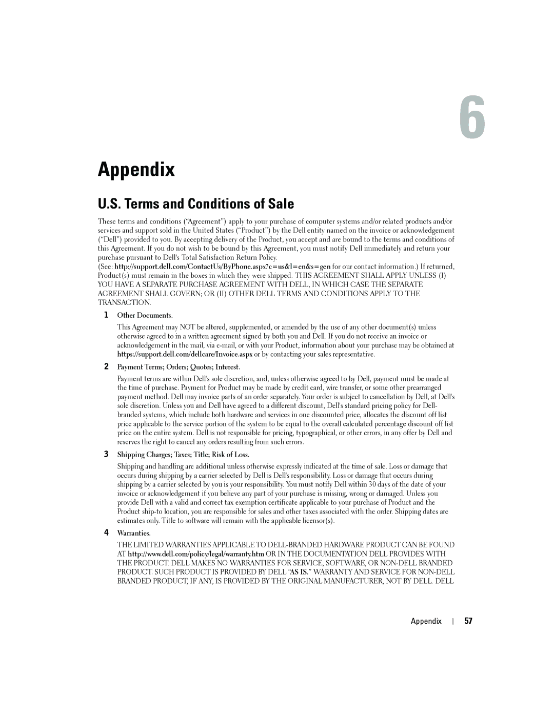 Dell 4J1412 owner manual Appendix, Terms and Conditions of Sale 