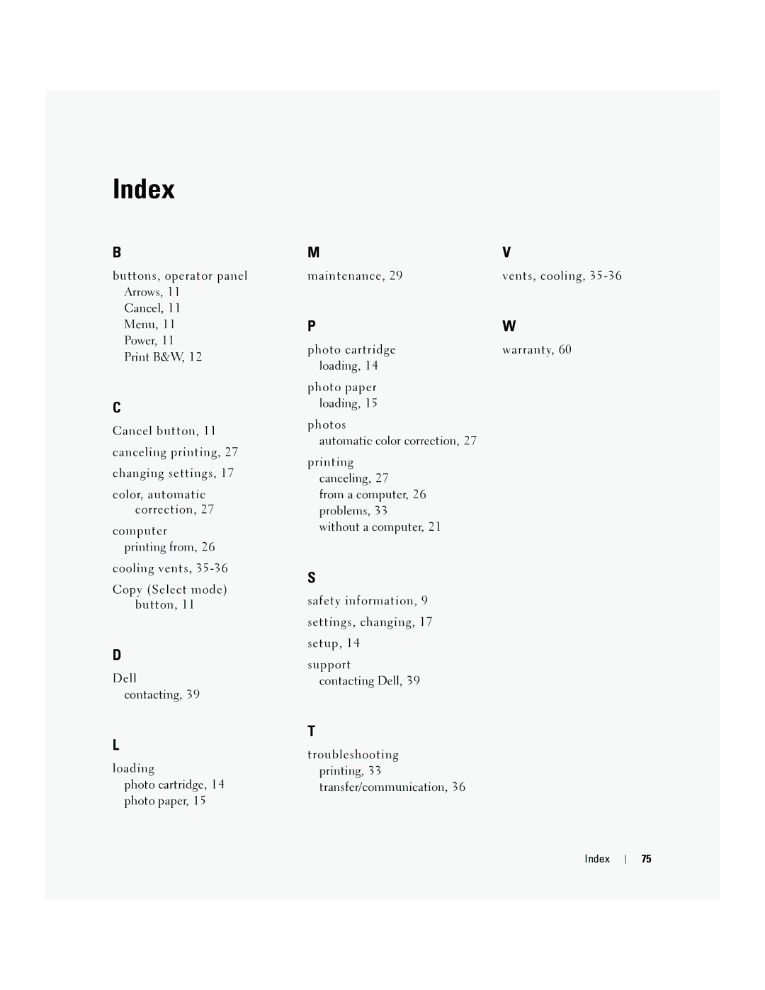 Dell 4J1412 owner manual Index 