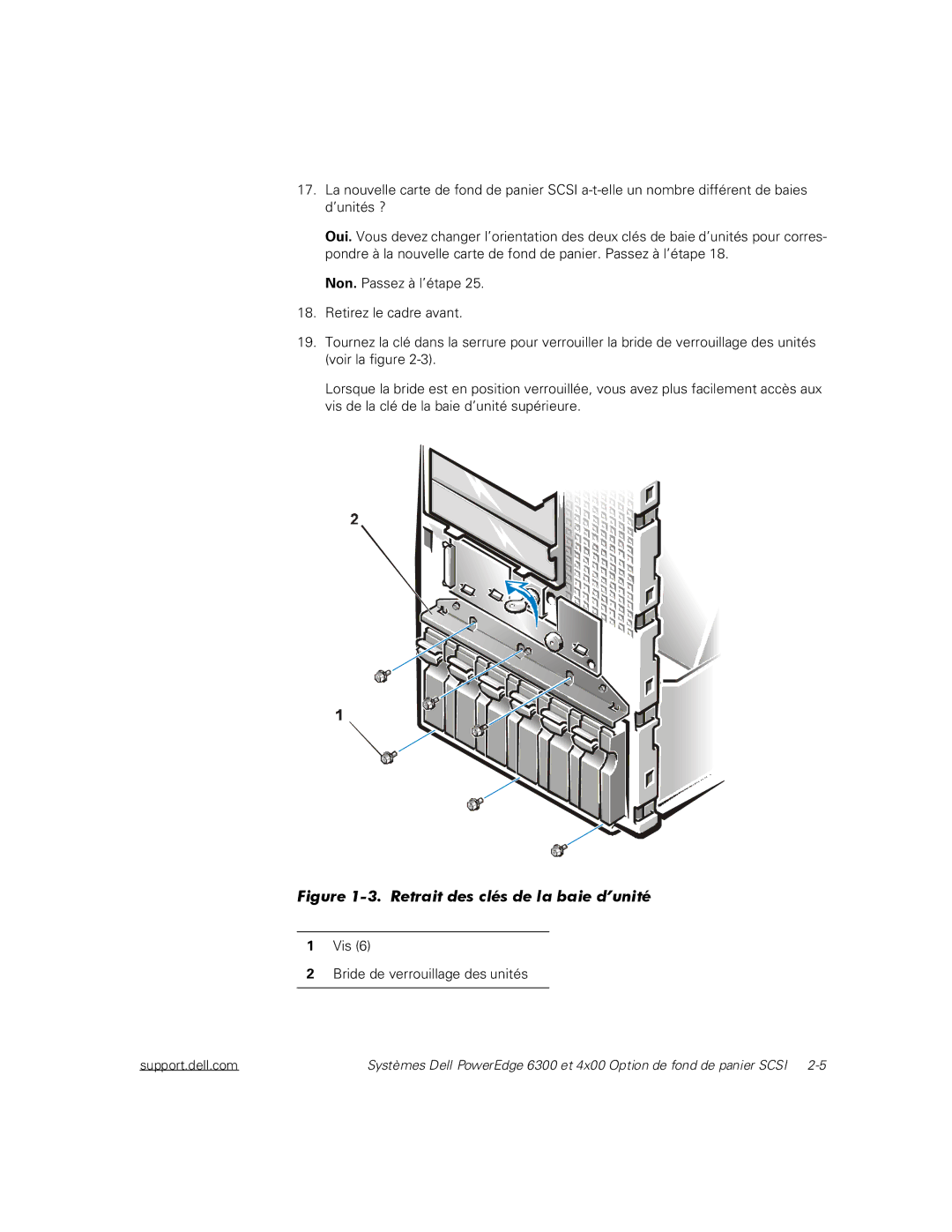 Dell 6300, 4x00 manual Retrait des clés de la baie d’unité 