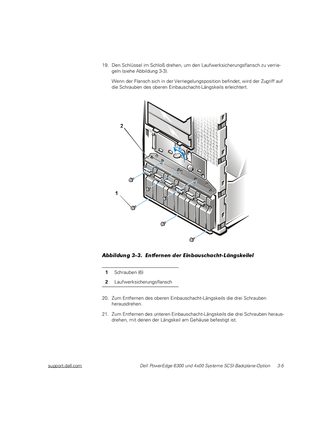 Dell 6300, 4x00 manual Abbildung 3-3. Entfernen der Einbauschacht-Längskeilel 