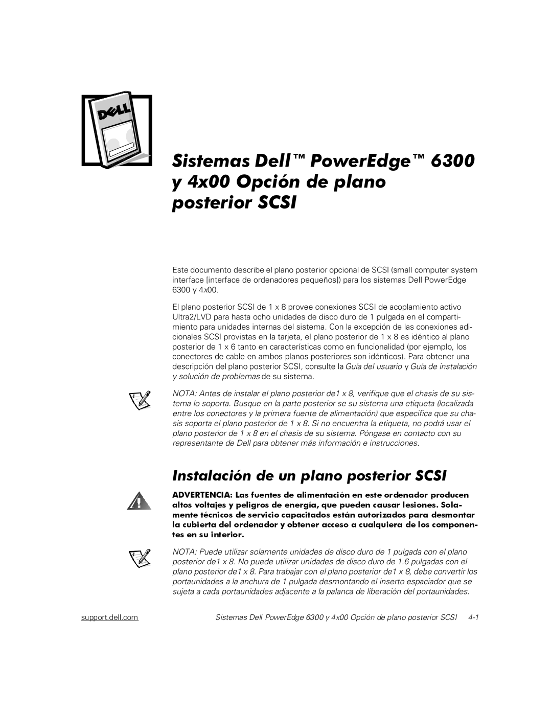 Dell 6300, 4x00 manual Instalación de un plano posterior Scsi 