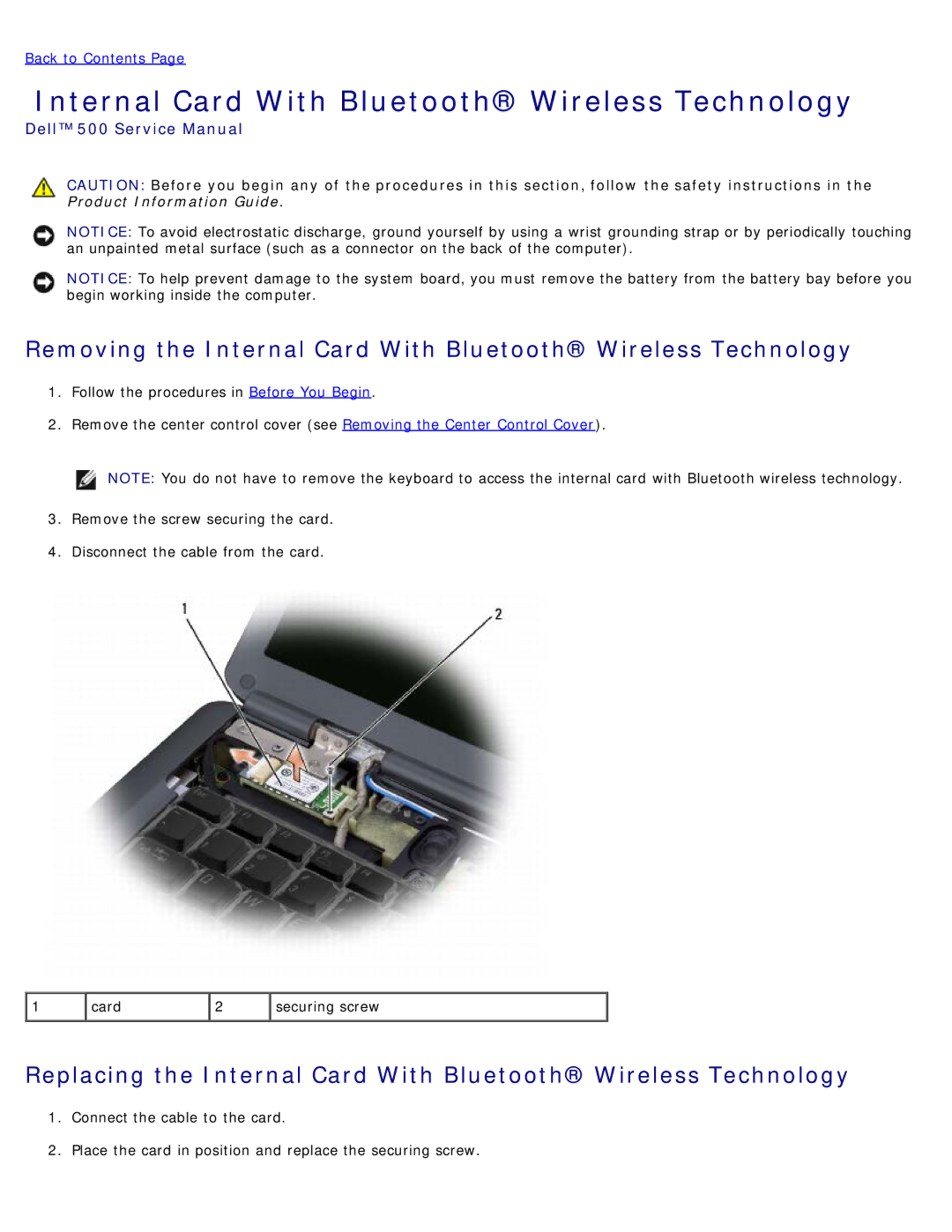 Dell 500 service manual Internal Card With Bluetooth Wireless Technology 