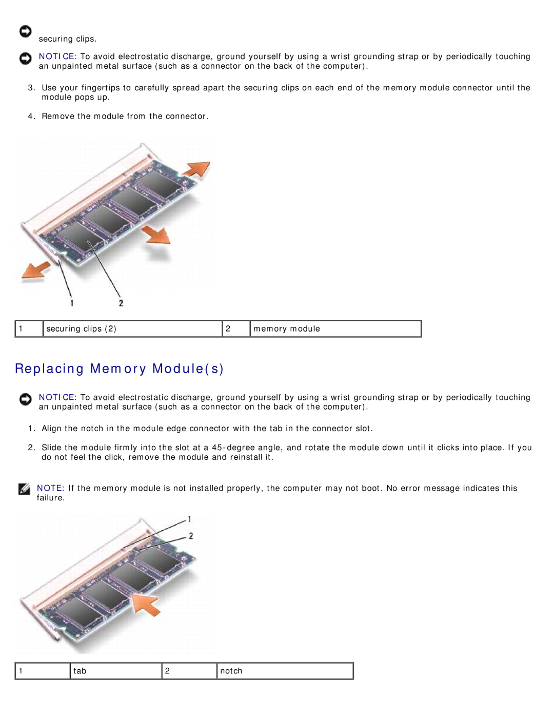 Dell 500 service manual Replacing Memory Modules 