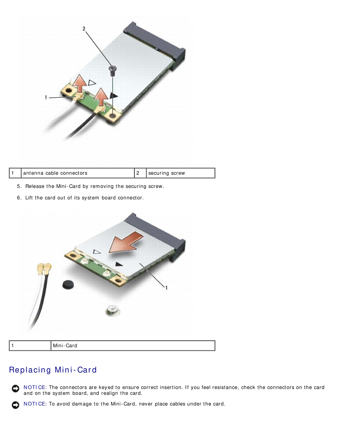 Dell 500 service manual Replacing Mini-Card 