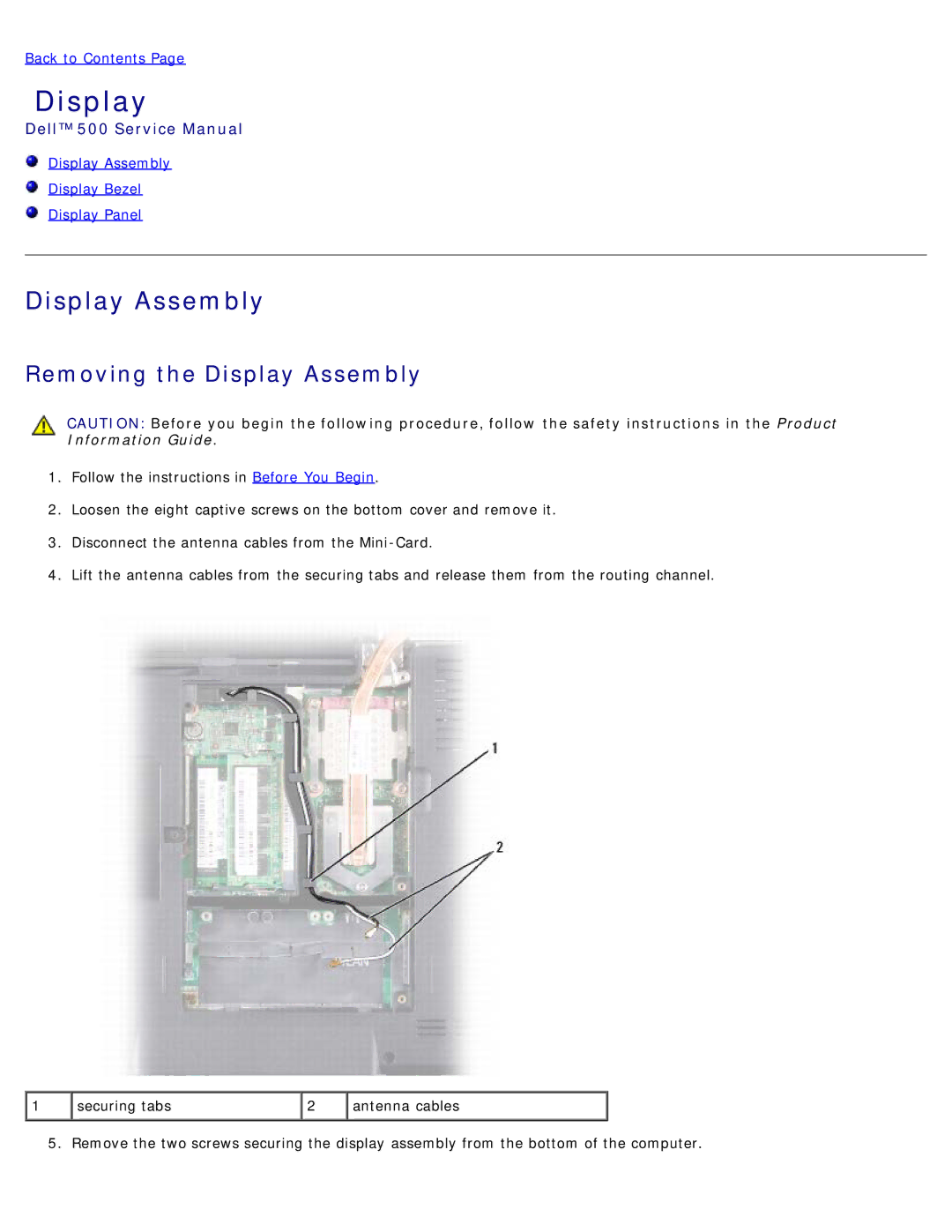 Dell 500 service manual Removing the Display Assembly 