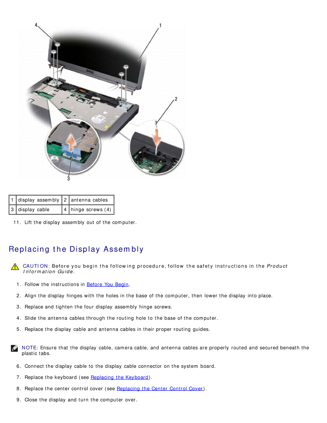 Dell 500 service manual Replacing the Display Assembly 