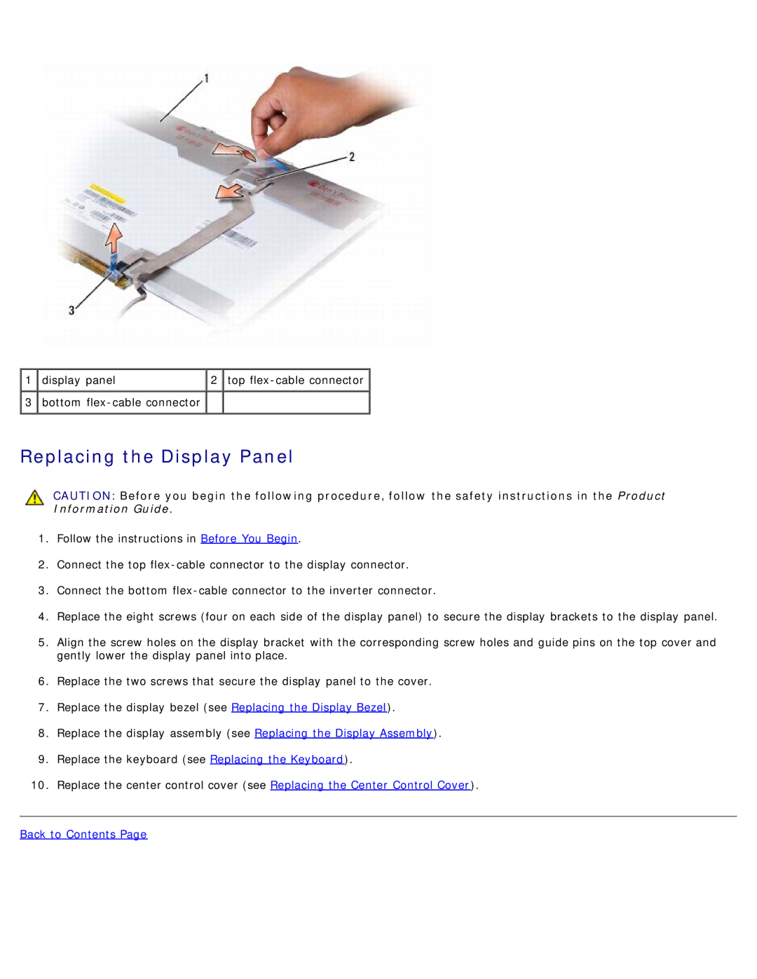 Dell 500 service manual Replacing the Display Panel 