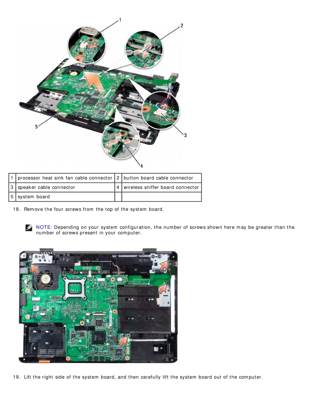 Dell 500 service manual Button board cable connector 