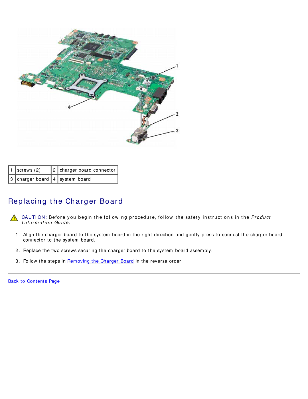 Dell 500 service manual Replacing the Charger Board 