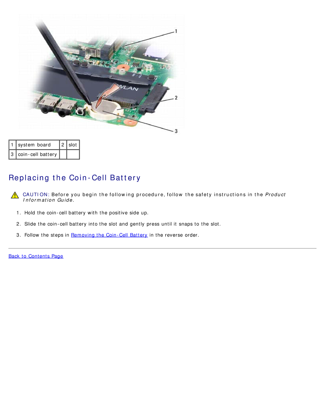 Dell 500 service manual Replacing the Coin-Cell Battery 