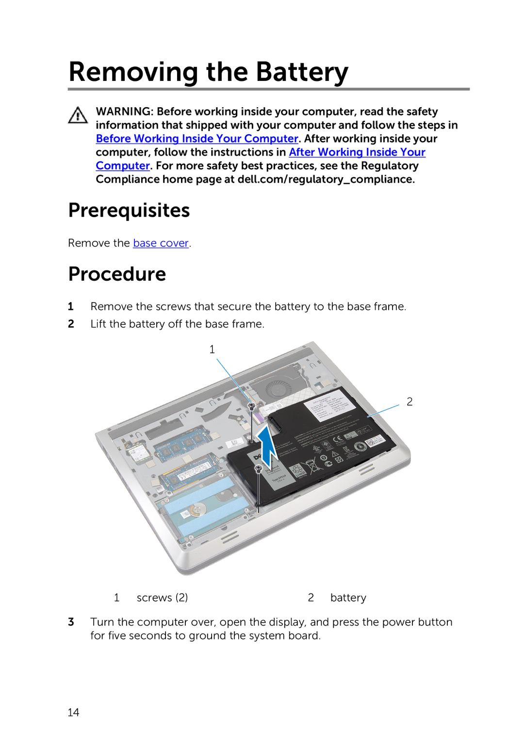 Dell 5000 Series owner manual Removing the Battery 