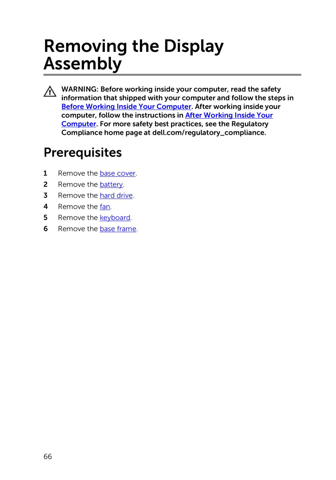 Dell 5000 Series owner manual Removing the Display Assembly 