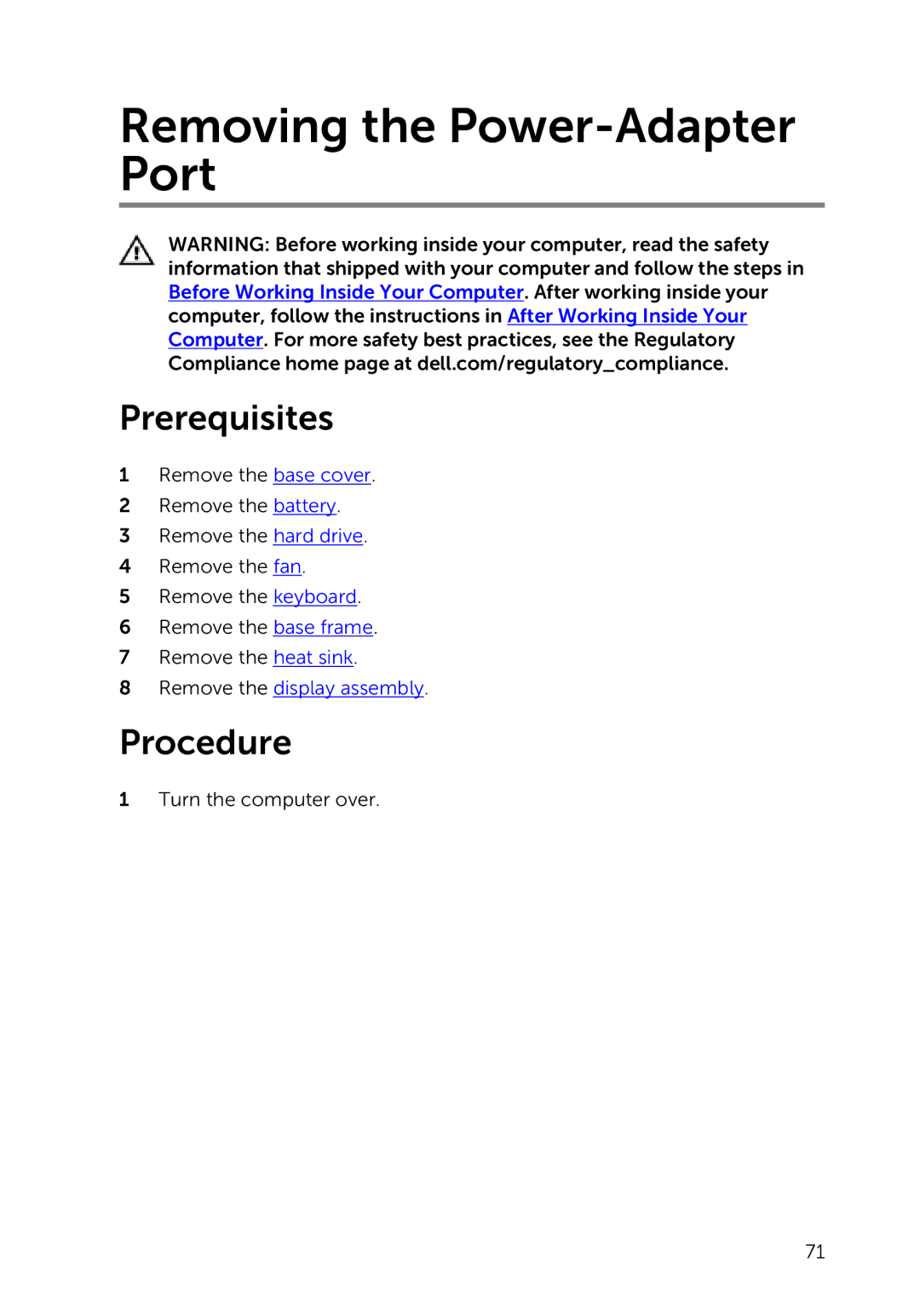 Dell 5000 Series owner manual Removing the Power-Adapter Port 