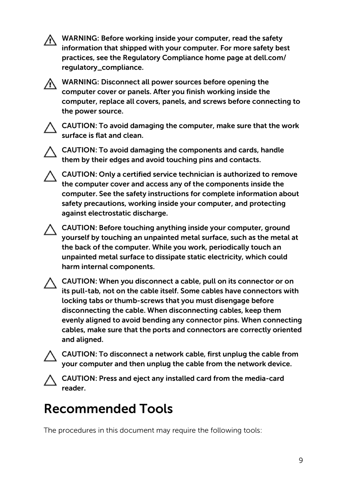 Dell 5000 Series owner manual Recommended Tools 