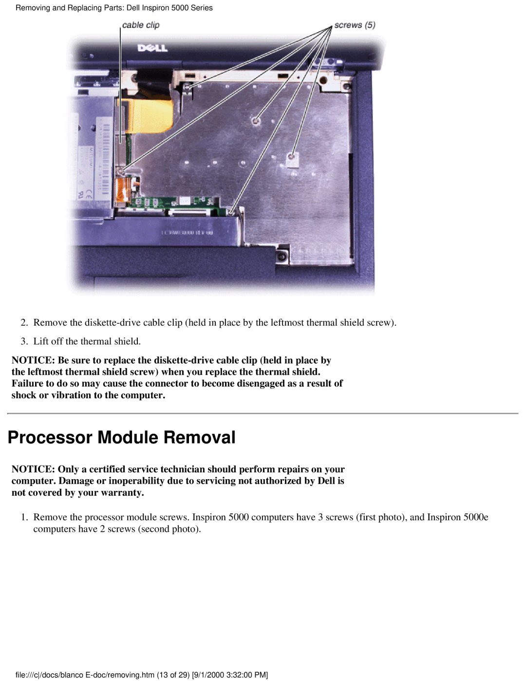 Dell 5000 warranty Processor Module Removal 