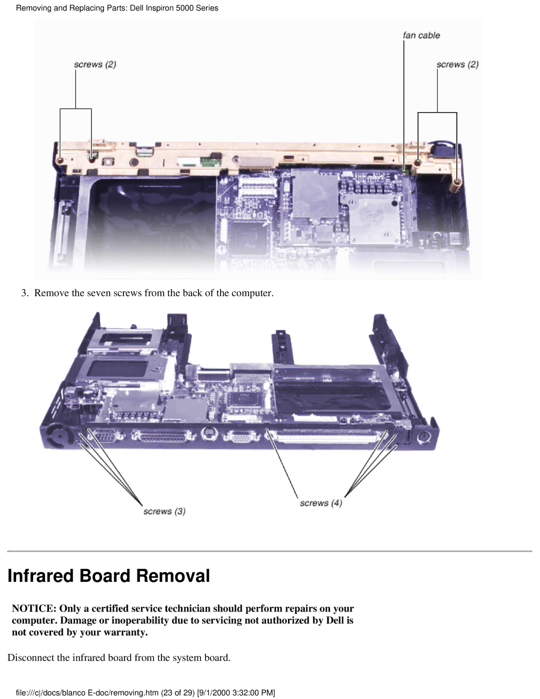 Dell 5000 warranty Infrared Board Removal, Remove the seven screws from the back of the computer 