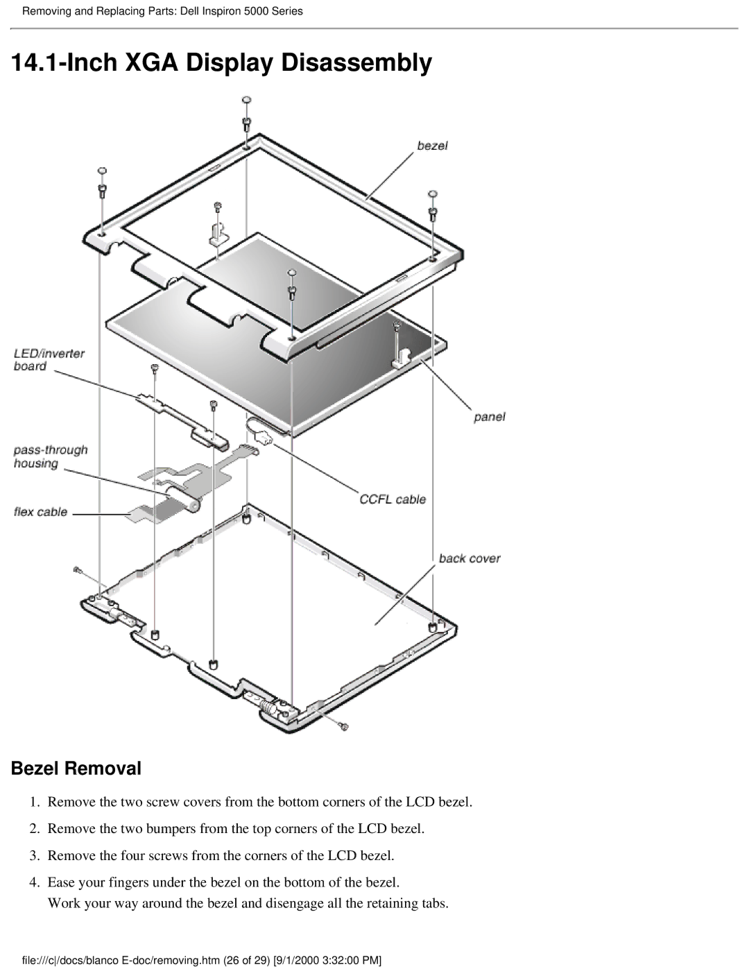 Dell 5000 warranty Inch XGA Display Disassembly, Bezel Removal 