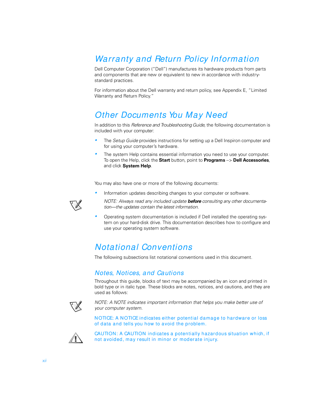 Dell 5000 manual Warranty and Return Policy Information, Other Documents You May Need, Notational Conventions 