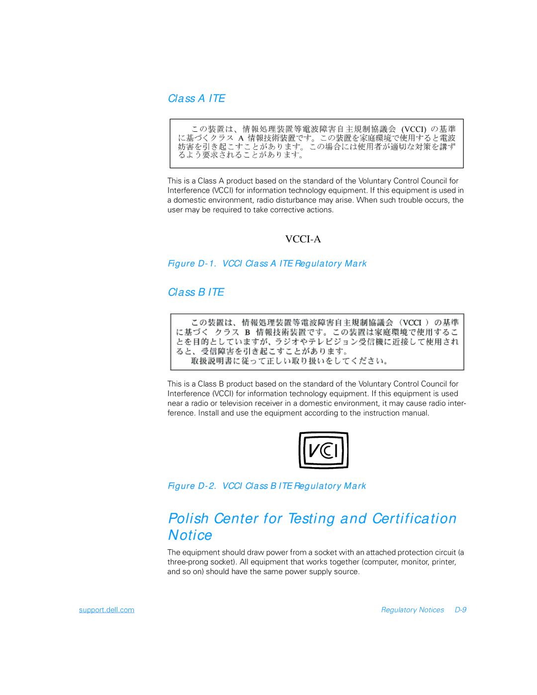 Dell 5000 manual Polish Center for Testing and Certification Notice, Class a ITE, Class B ITE 