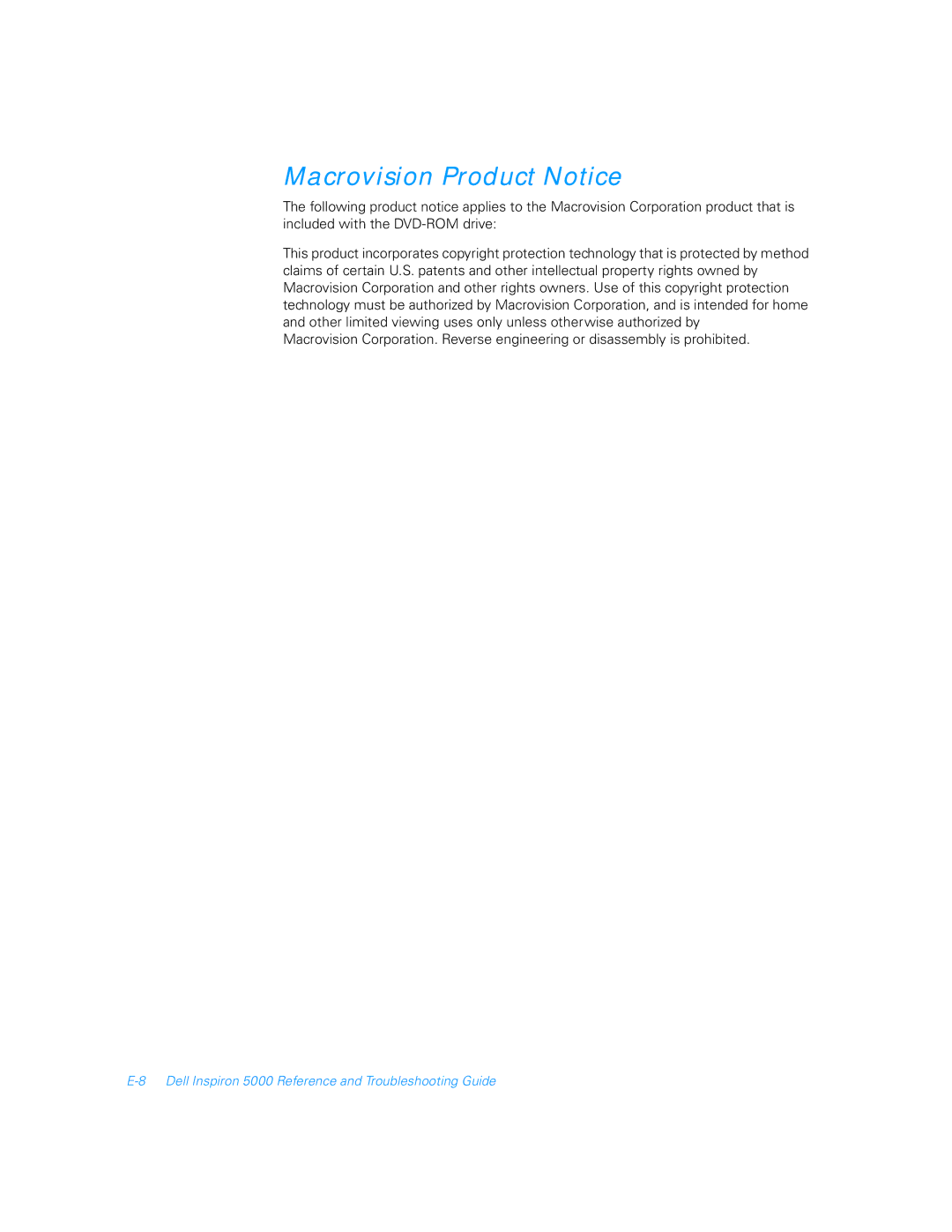 Dell 5000 manual Macrovision Product Notice 