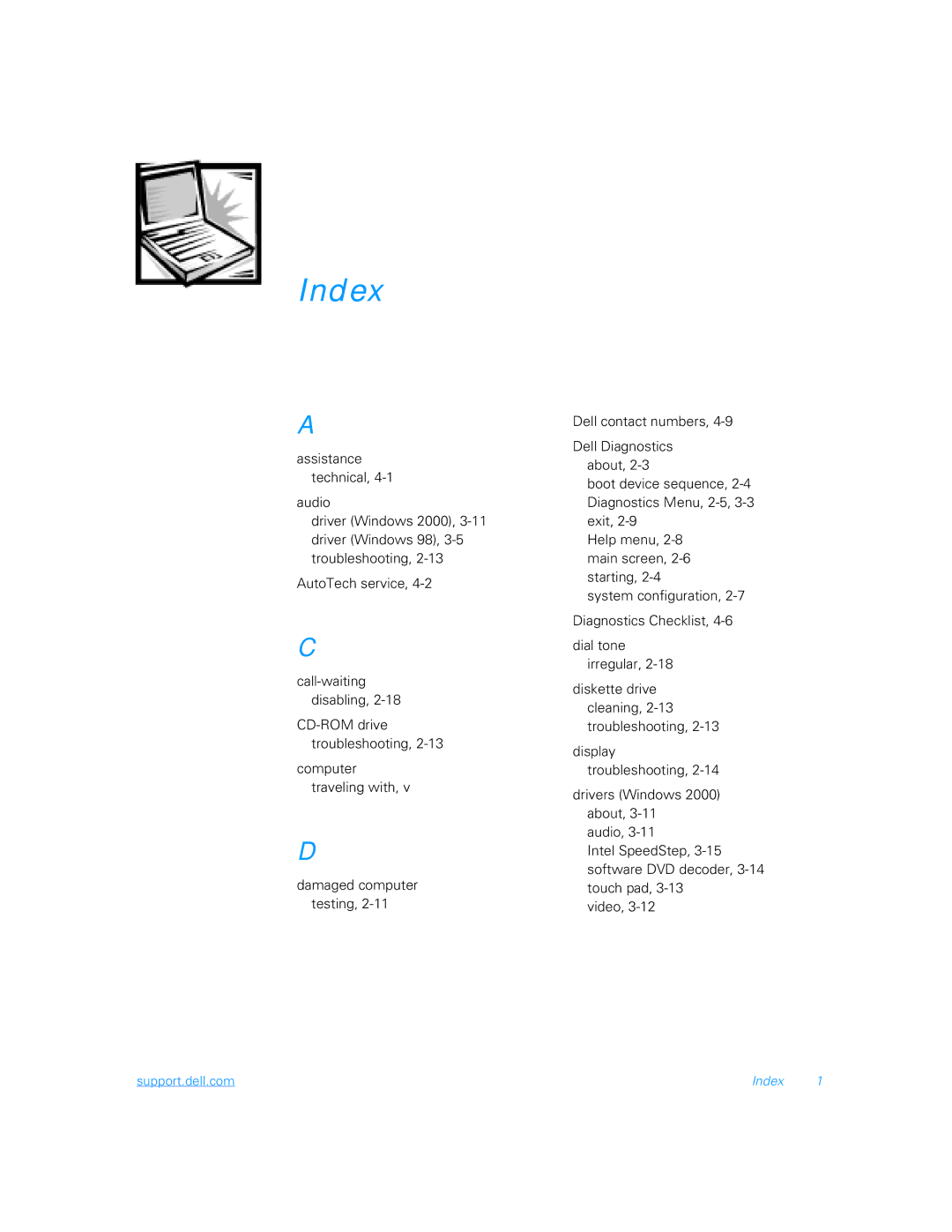 Dell 5000 manual Index 